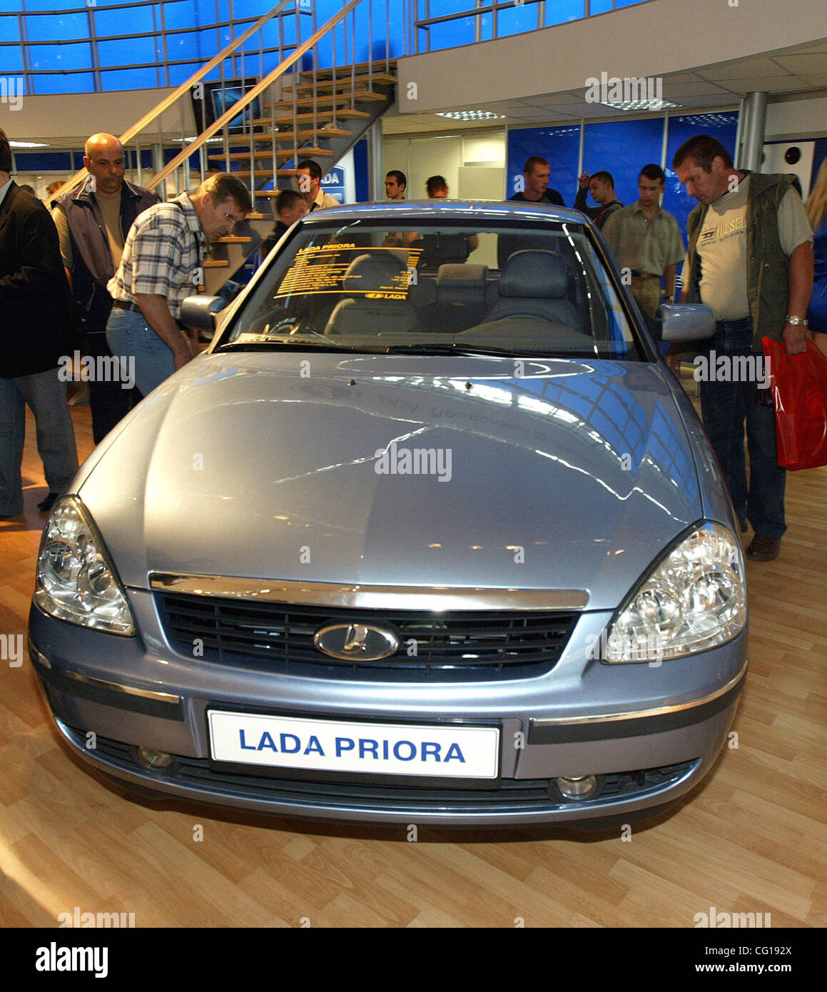 9-th Moscow international automobile exhibition ` Motor Show-2005 `. Lada car Vaz 2170 Priora exposition. Stock Photo